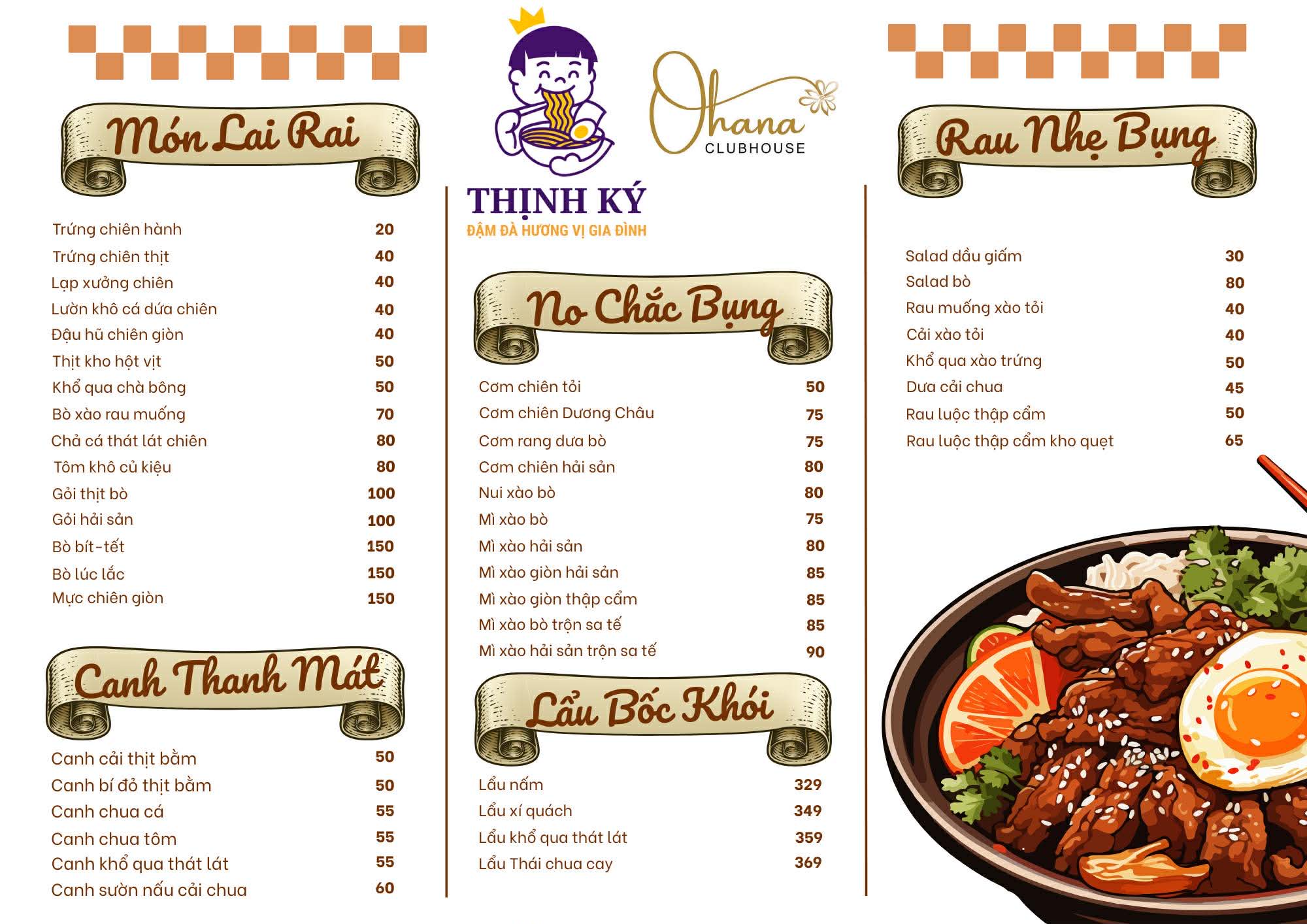 Thực đơn Thịnh Ký - Trang 1